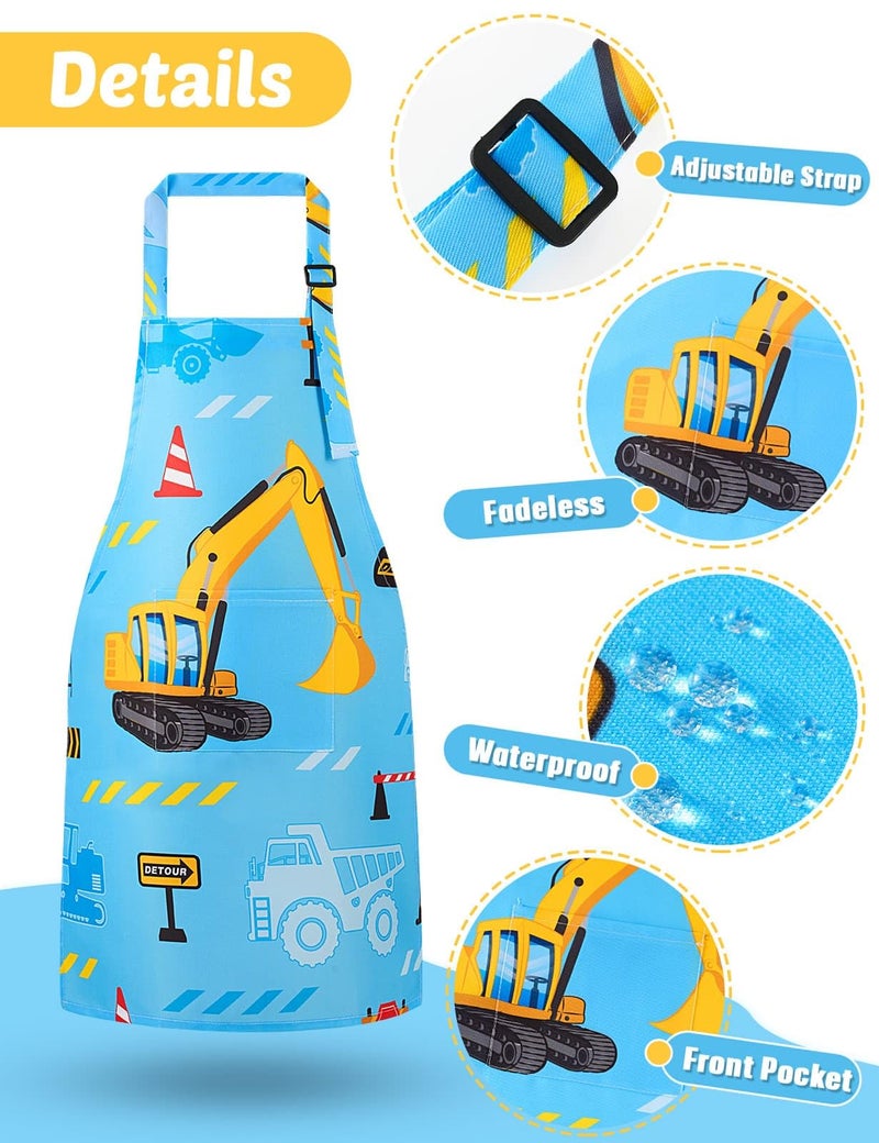 WERNNSAI 2 Pack Kids Aprons - Truck Kids Art Aprons for Boys Waterproof Toddler Chef Aprons Cooking Baking Painting Gardening Apron for Kids with Pocket Kitchen Classroom Art Smocks Age 2-5 Years - Image 2